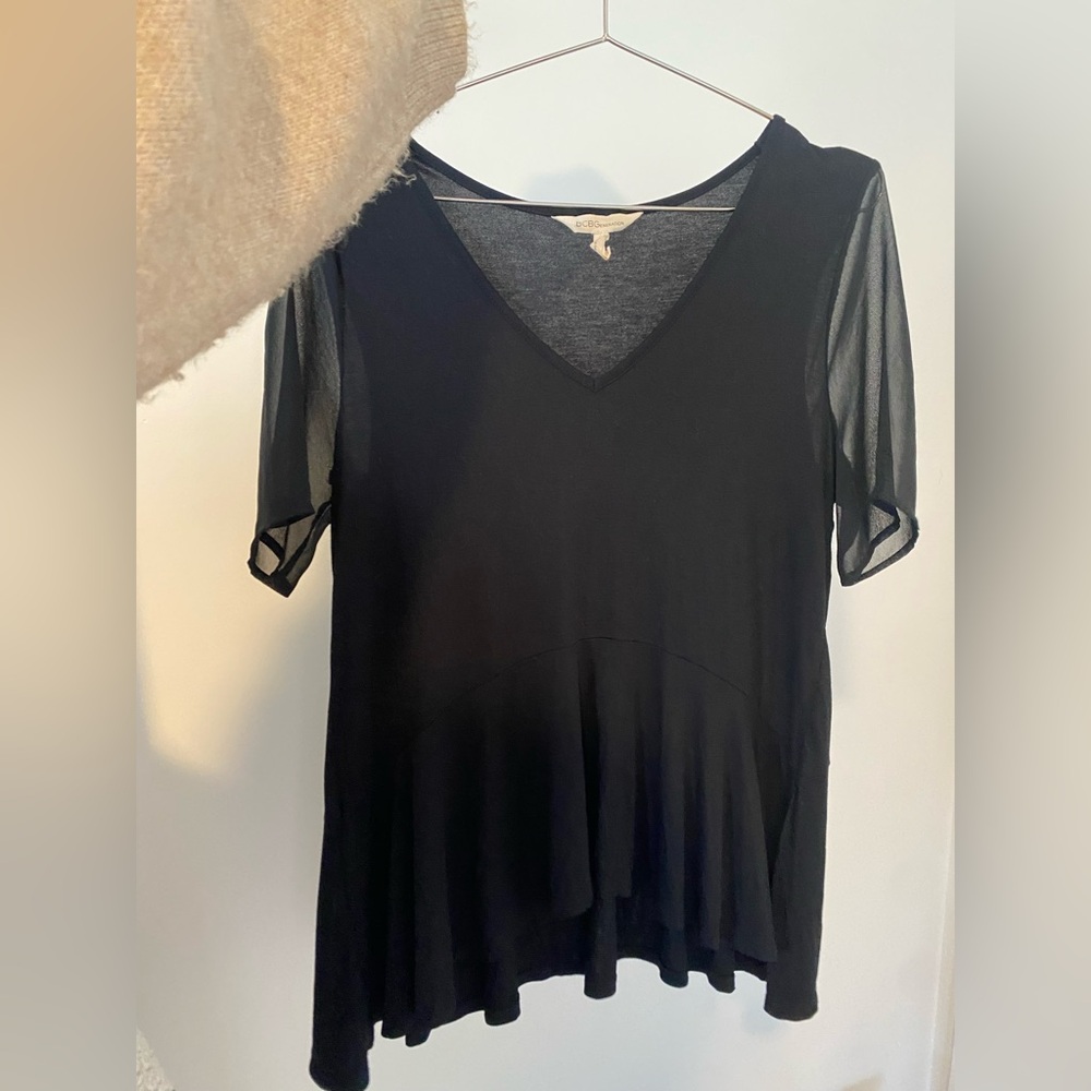 BCBGeneration Sheer Sleeve V-Neck Blouse